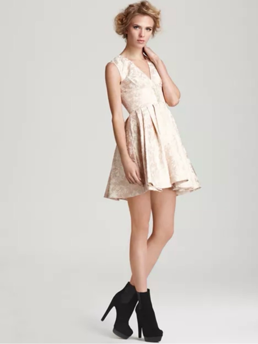Rachel Zoe Daria Sleeveless Brocade Lace Fit-and-Flare Dress in Blush $395